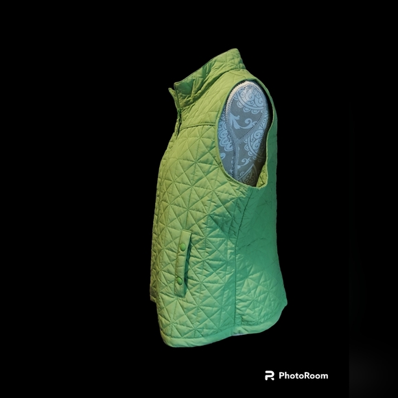 Talbots Petites Quilted Lime Green Vest Women's Size L - Picture 3 of 10